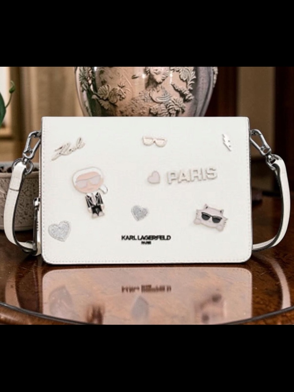 Karl Lagerfeld White Paris Charm Crossbody Purse
